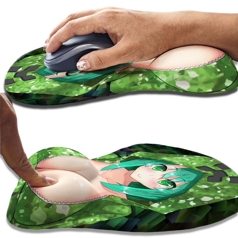 Pc Gaming Fullset - モザイクガールマウスパッド アニメピクセルスタイル グリーンバストマウスパッド 手首サポート付き PCゲーマー向け フルエロ胸マット