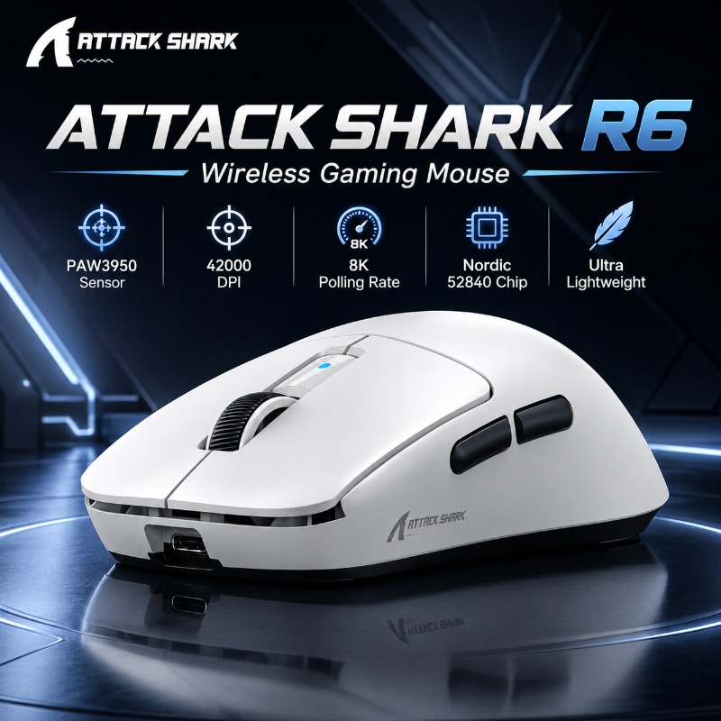 Pc Gaming X3D - ATTACK SHARK R6 人間工学に基づいたワイヤレスゲーミングマウス PAW3950 Max