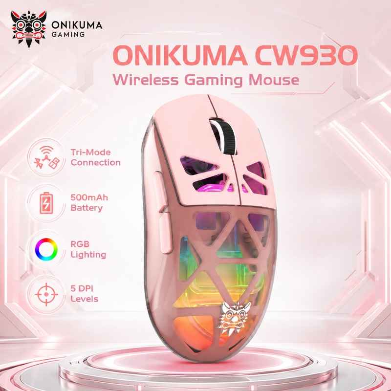 Pc Gaming X3D - ONIKUMA CW930 ワイヤレス透明ピンクゲーミングマウス トリプルモード Bluetooth 2.4G