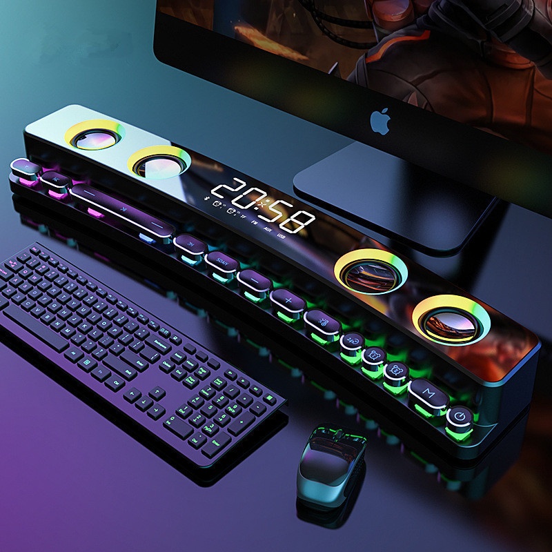 Pc Gaming X3D - Bluetooth ゲーミングスピーカーワイヤレスステレオ 3D 重低音 RGB 照明カラフルなデスクトップサウンドバー