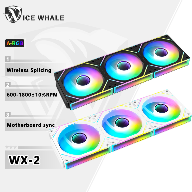 Pc Water Cooling - ICE Whale WX-2 ワイヤー接続PCケース冷却ファン ARGBミラーサイクルライト効果 600-1800RPM